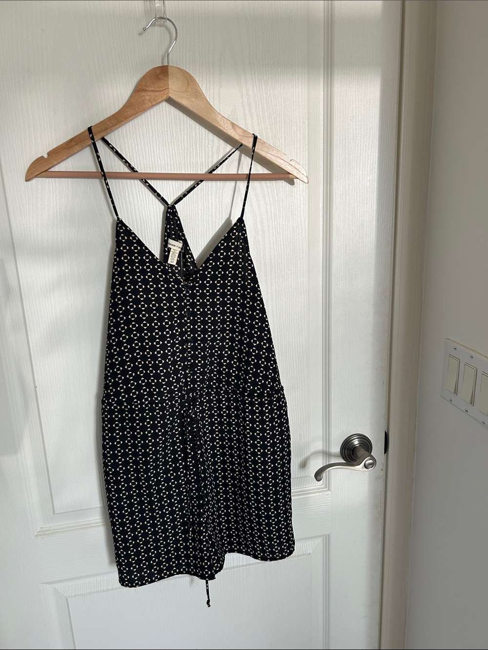silence + noise Black Romper with Cream Geometric Print